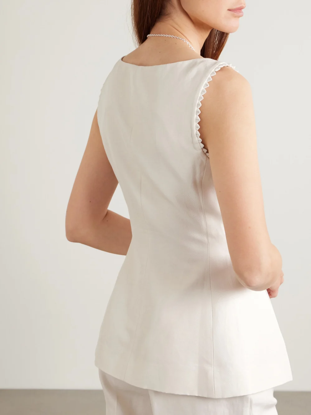 Back view of the Saloni Bibba Cotton, Linen and Silk-blend Twill Top