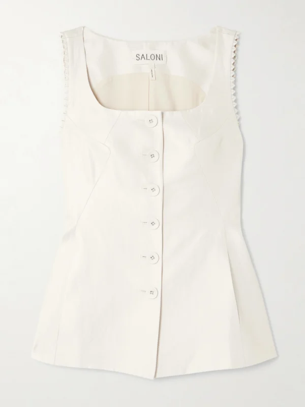 Saloni Bibba Cotton, Linen and Silk-blend Twill Top