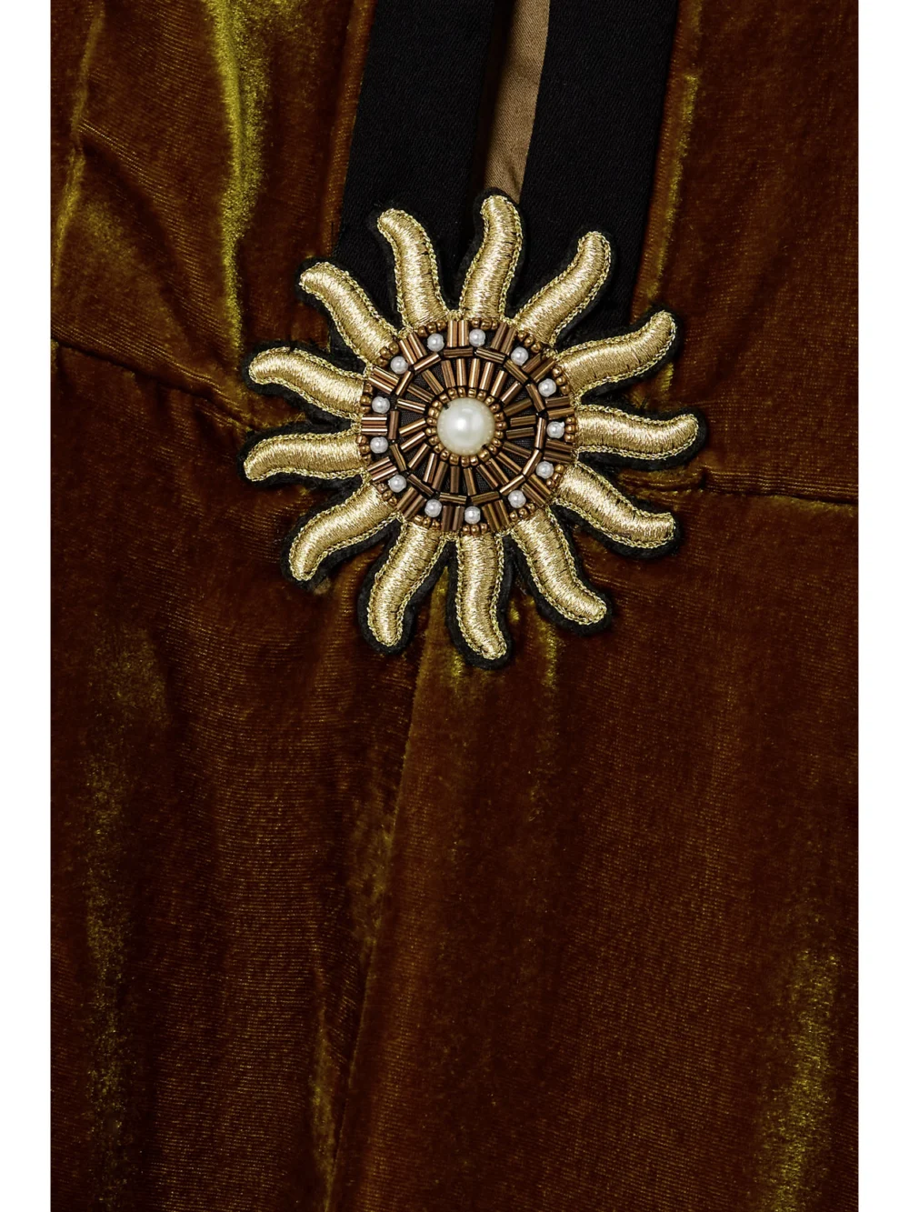 Close-up detail of the Saloni Camille Cutout Embellished Velvet Jumpsuit