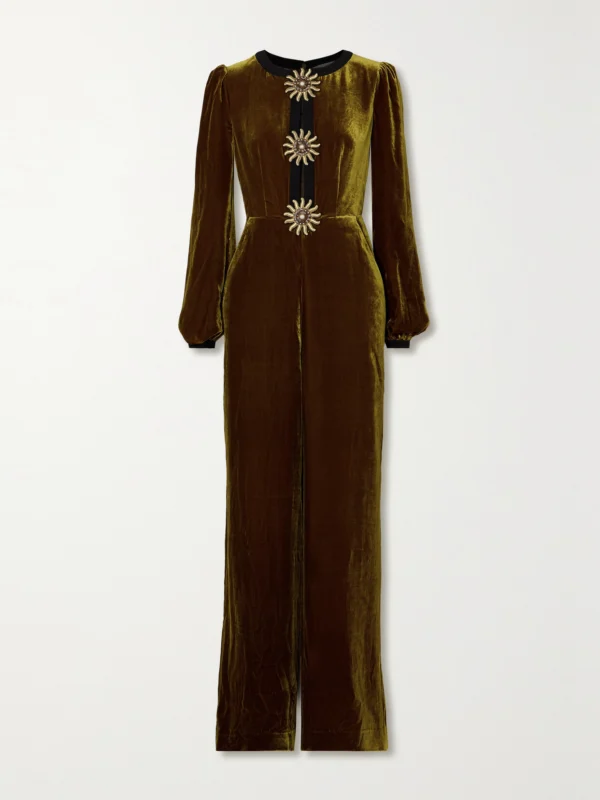 Saloni Camille Cutout Embellished Velvet Jumpsuit