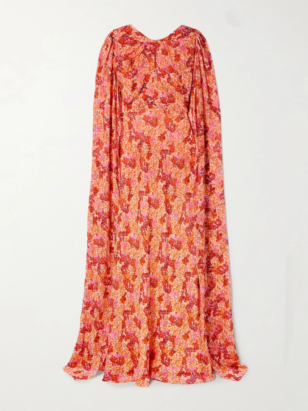 Saloni Claudia Cape-effect Floral-print Silk-georgette Gown in orange