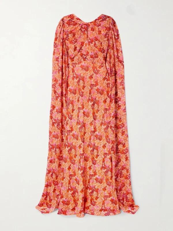Saloni Claudia Cape-effect Floral-print Silk-georgette Gown