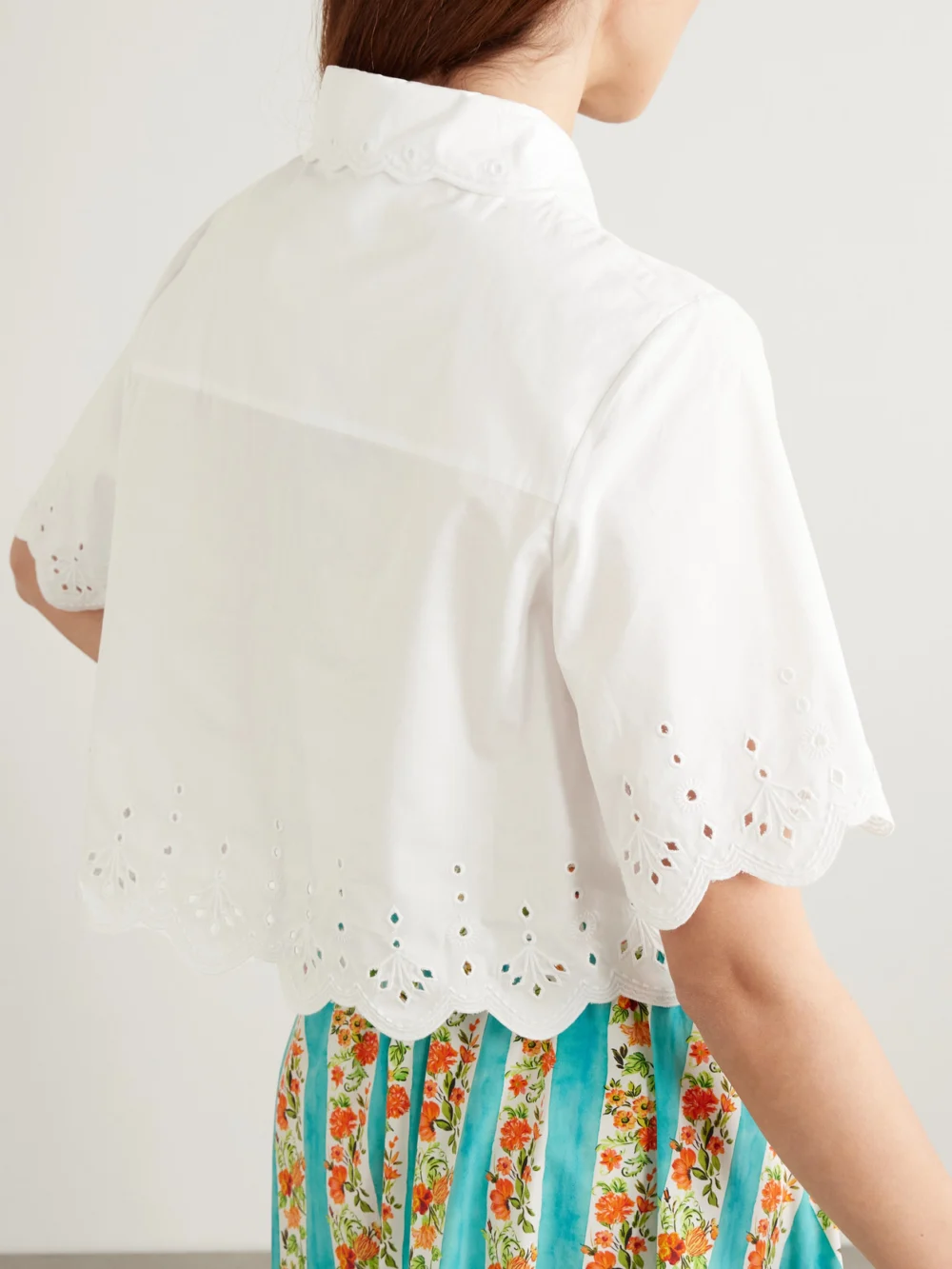 Back view of the Saloni Dree Scalloped Broderie Anglaise Cotton-poplin Shirt