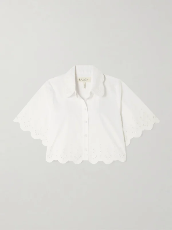 Saloni Dree Scalloped Broderie Anglaise Cotton-poplin Shirt