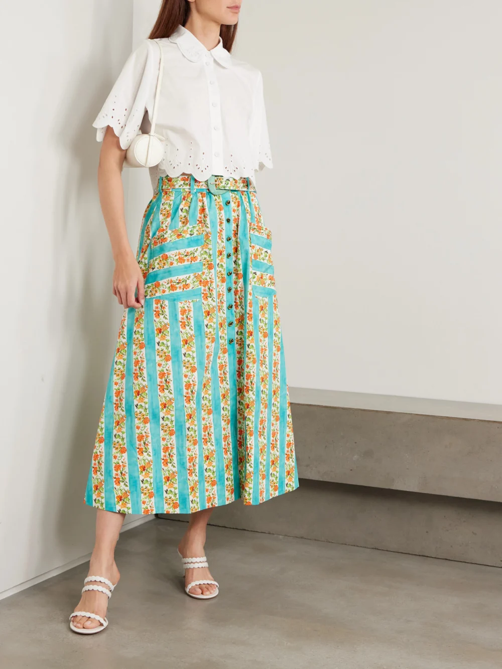 Saloni Dree Scalloped Broderie Anglaise Cotton-poplin Shirt, worn by a model