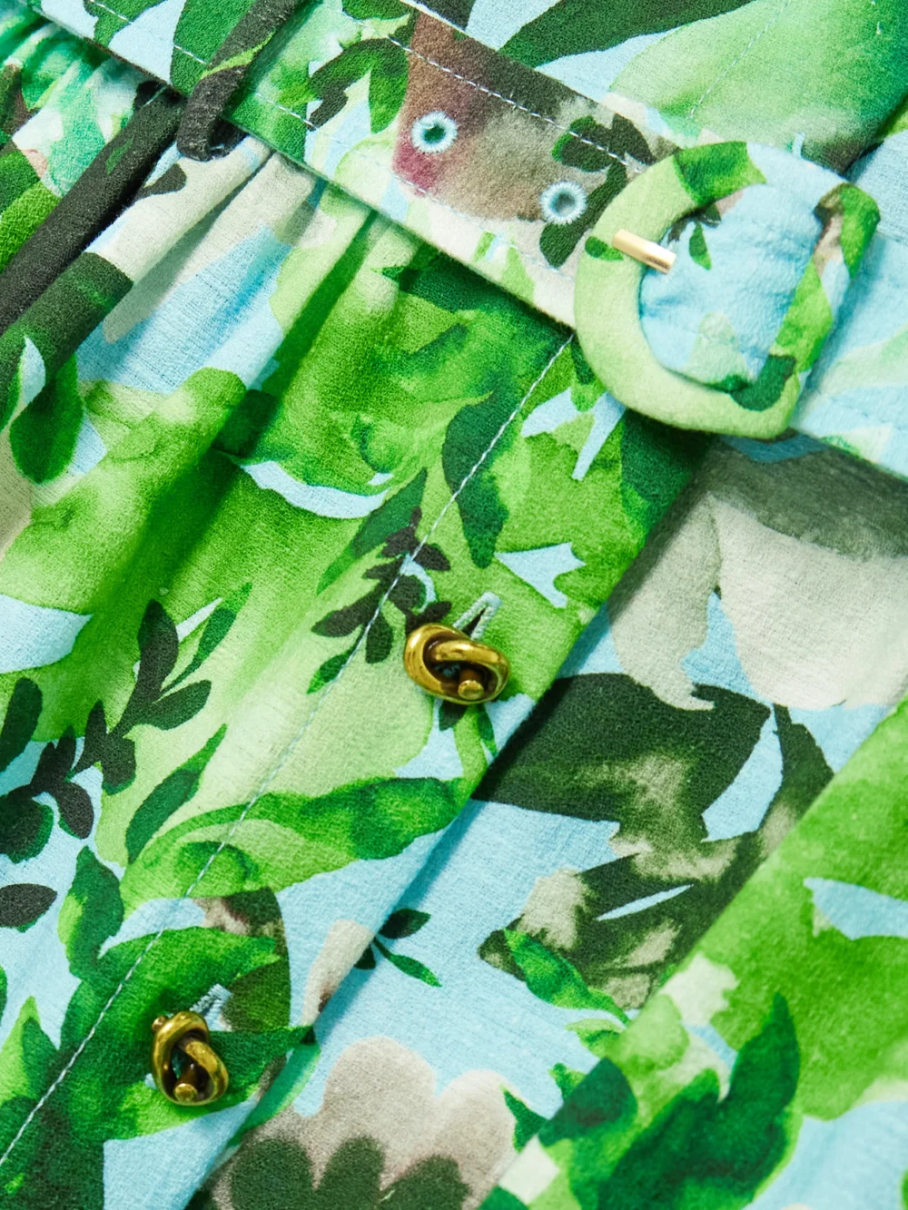Close-up detail of the Saloni Ena Belted Printed Cotton Midi Dress