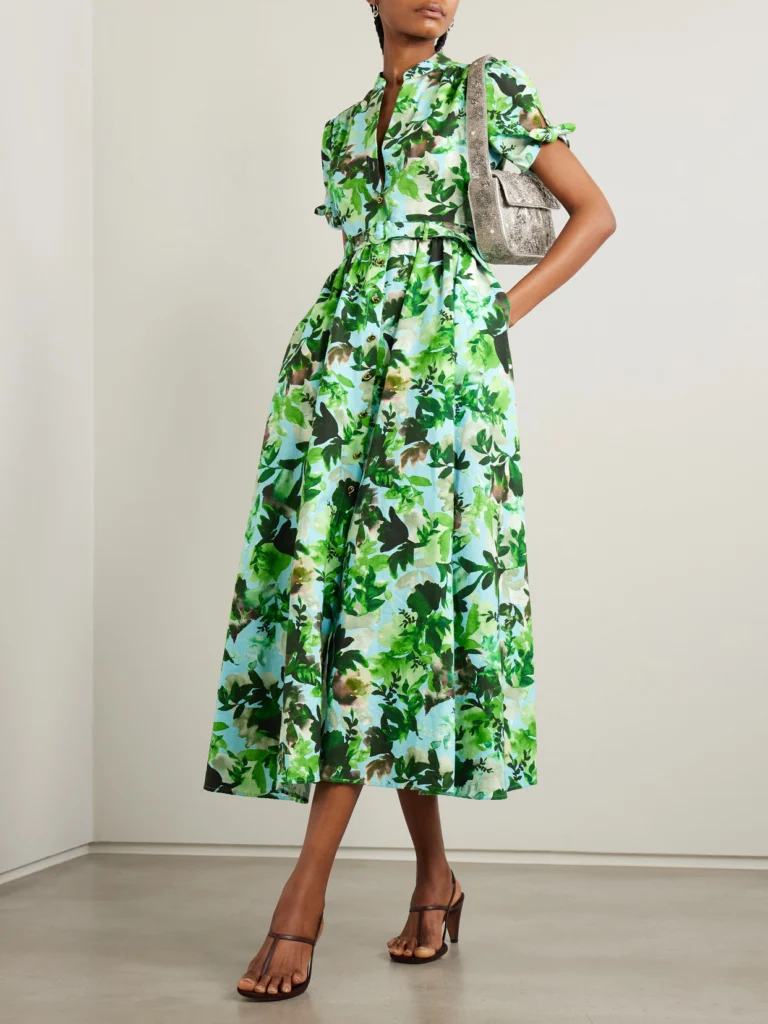 Saloni Ena Belted Printed Cotton Midi Dress