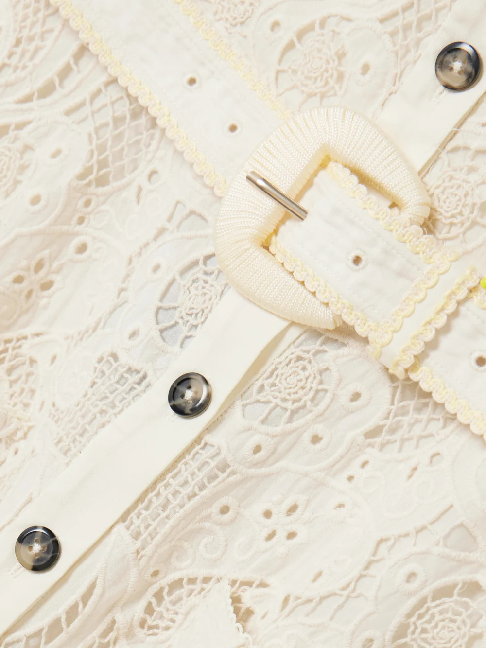 Close-up detail of the Saloni Fara Belted Broderie Anglaise Cotton Midi Dress