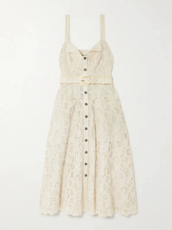 Saloni Fara Belted Broderie Anglaise Cotton Midi Dress