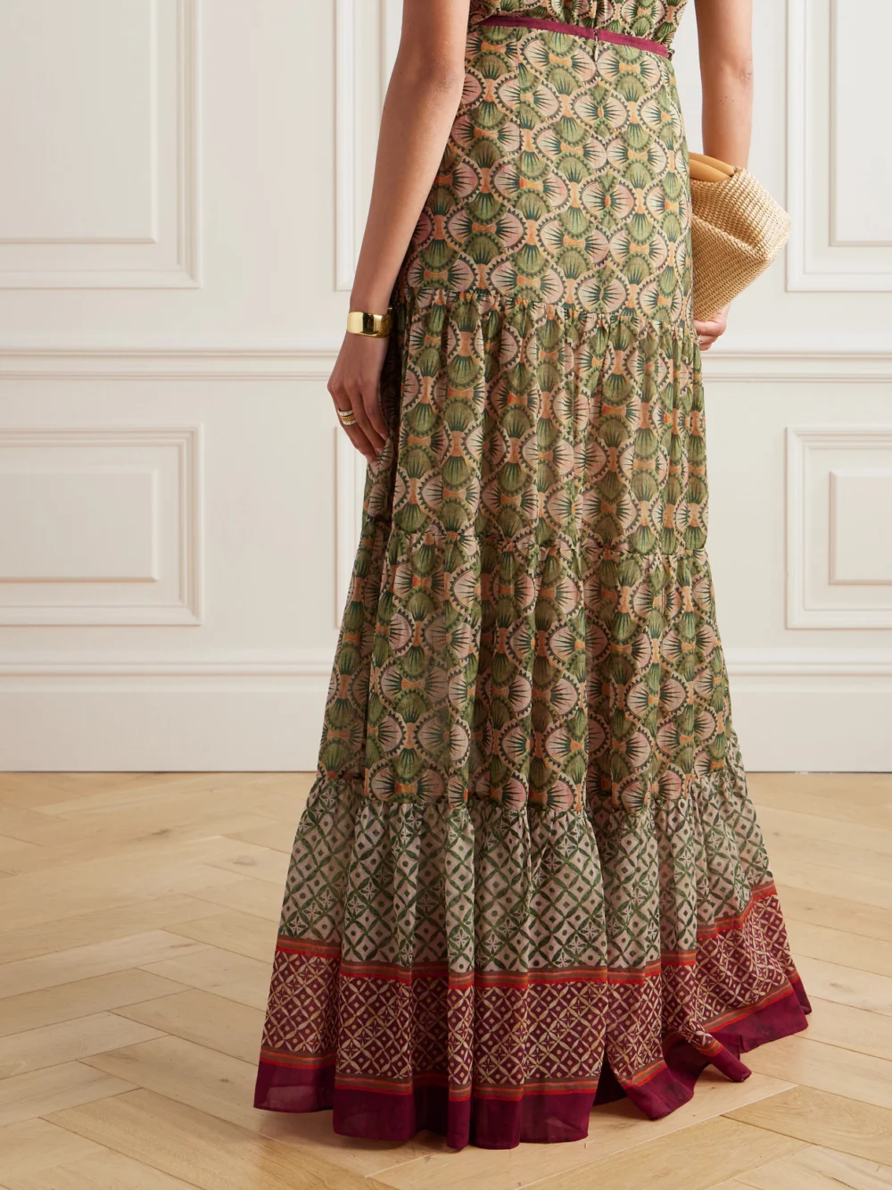 Back view of the Saloni Isabel Printed Cotton Maxi Skirt