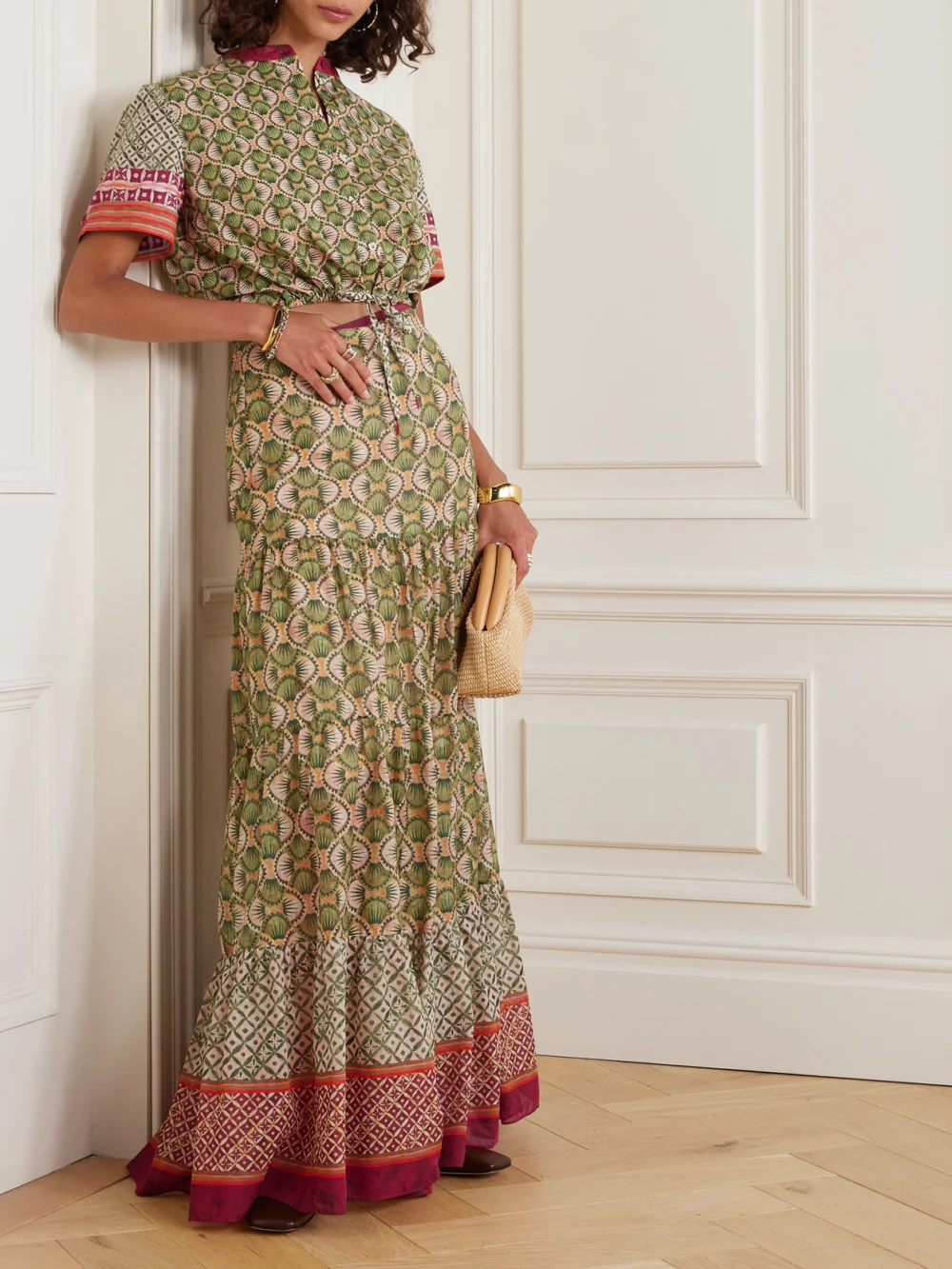 Saloni Isabel Printed Cotton Maxi Skirt, worn by a model