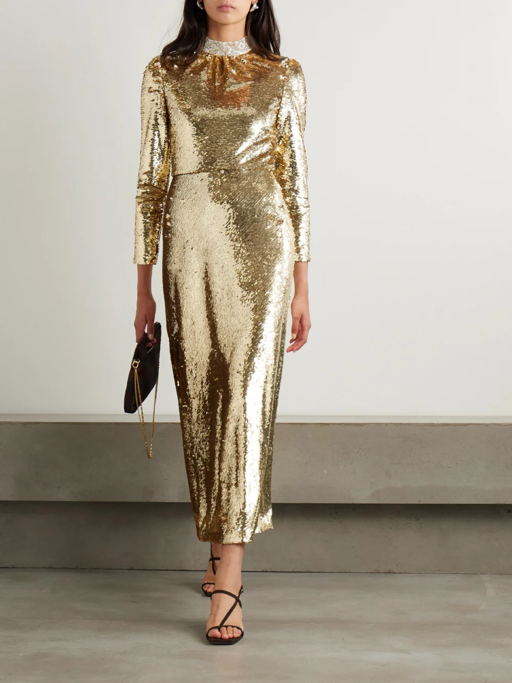 Saloni Jena Embellished Silk-trimmed Tulle Midi Dress, worn by a model