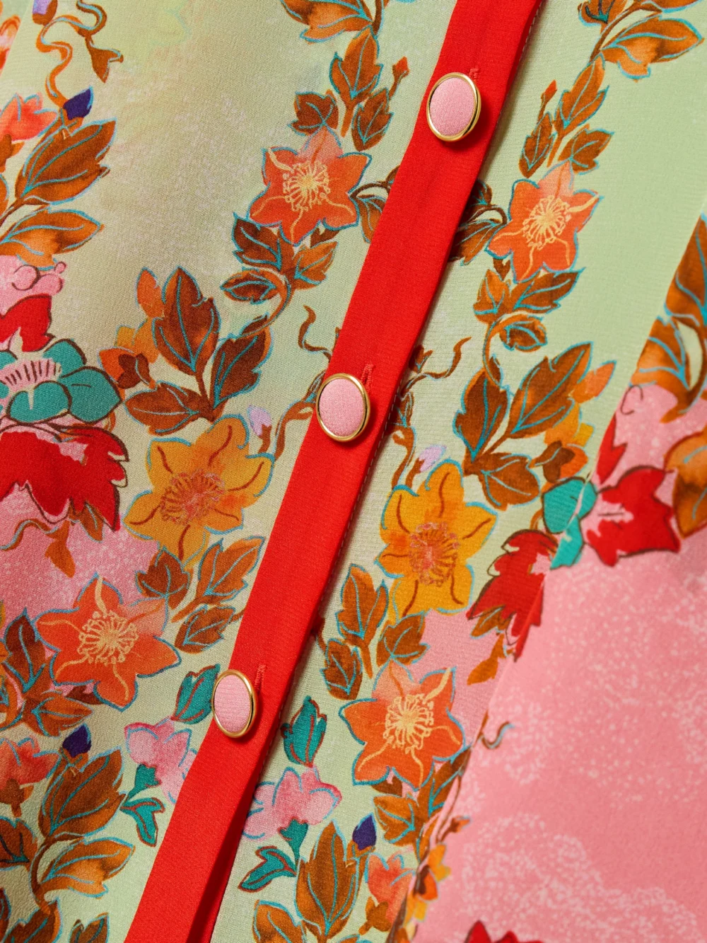 Close-up detail of the Saloni Lea Belted Floral-print Silk Crepe De Chine Maxi Dress