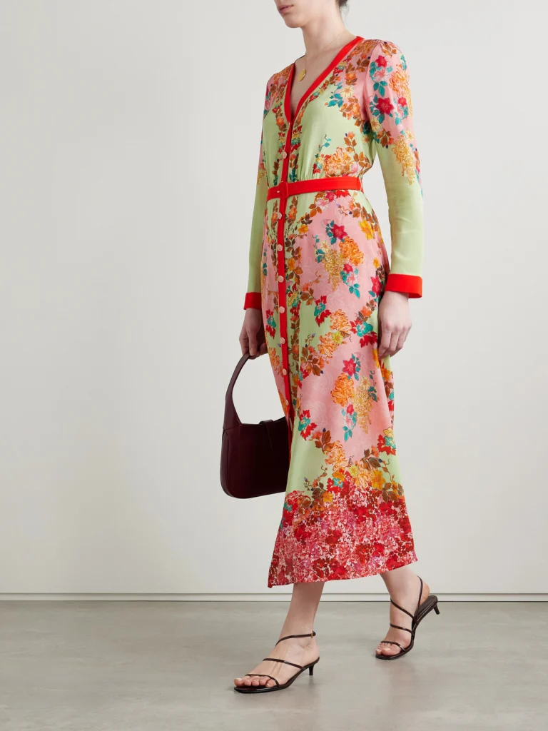 Saloni Lea Belted Floral-print Silk Crepe De Chine Maxi Dress