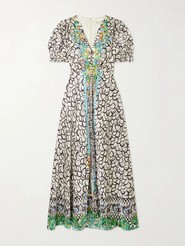 Saloni Lea Printed Silk-satin Maxi Dress