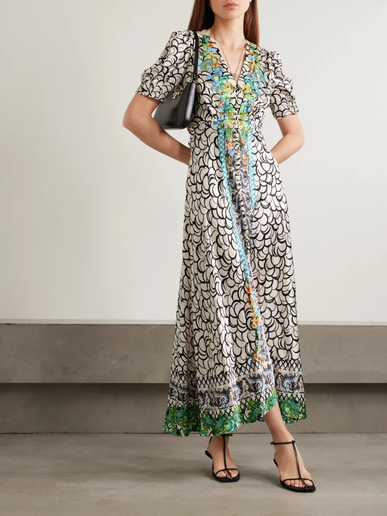 Saloni Lea Printed Silk-satin Maxi Dress