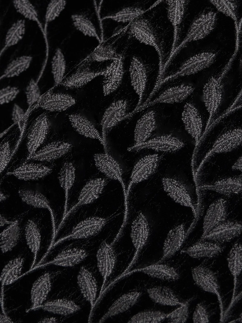 Close-up detail of the Saloni Nat Satin-trimmed Embroidered Velvet Midi Skirt