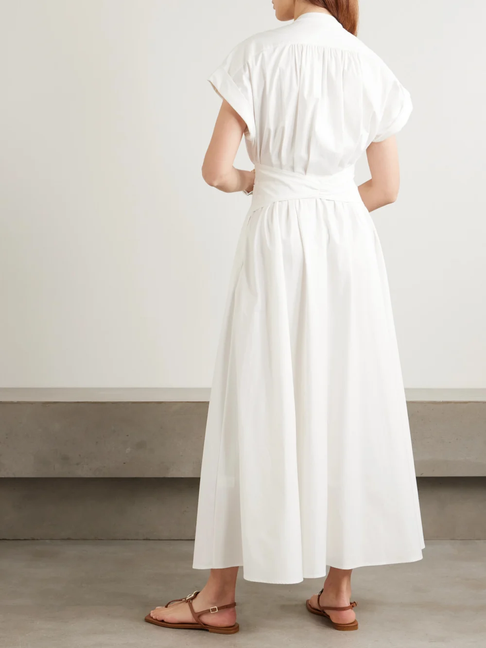 Back view of the Saloni Neesha Belted Cotton-blend Midi Dress