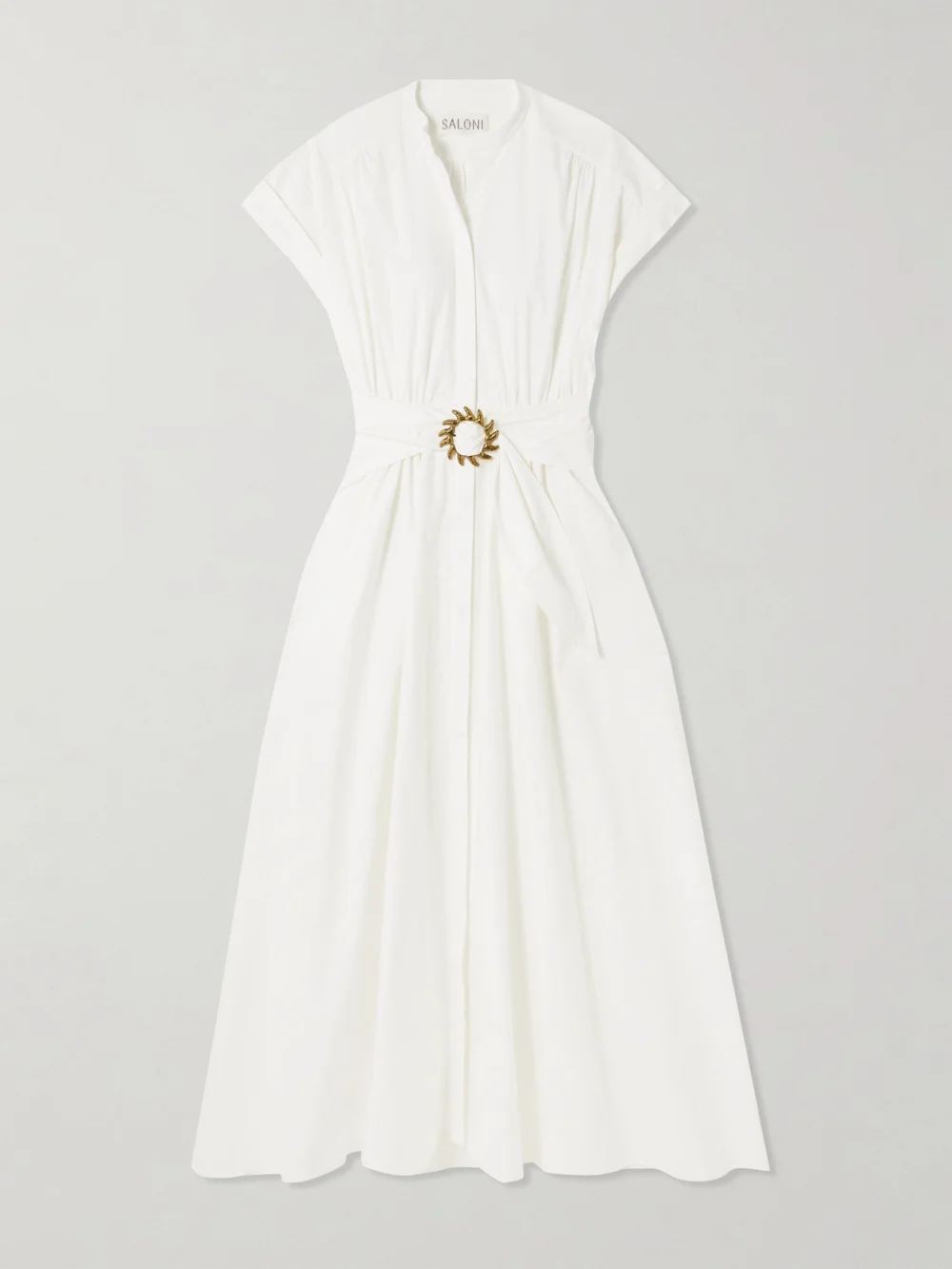 Saloni Neesha Belted Cotton-blend Midi Dress in white