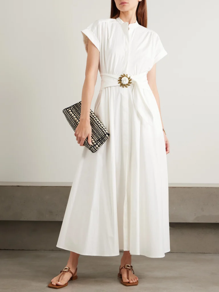 Saloni Neesha Belted Cotton-blend Midi Dress