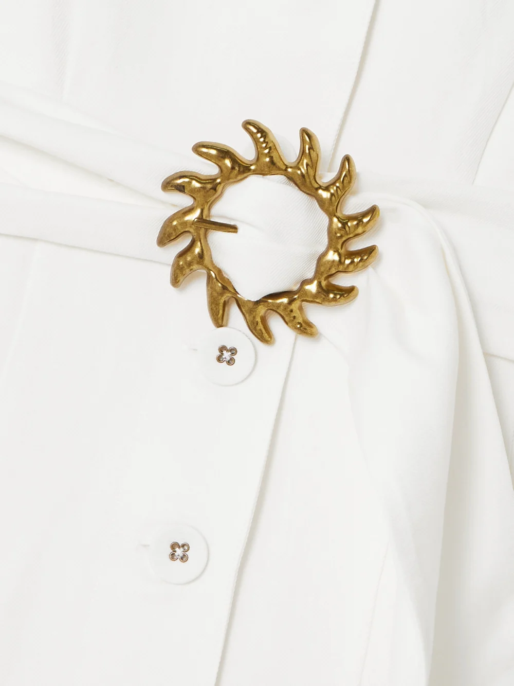 Close-up detail of the Saloni Nya Belted Cotton, Linen and Silk-blend Mini Shirt Dress
