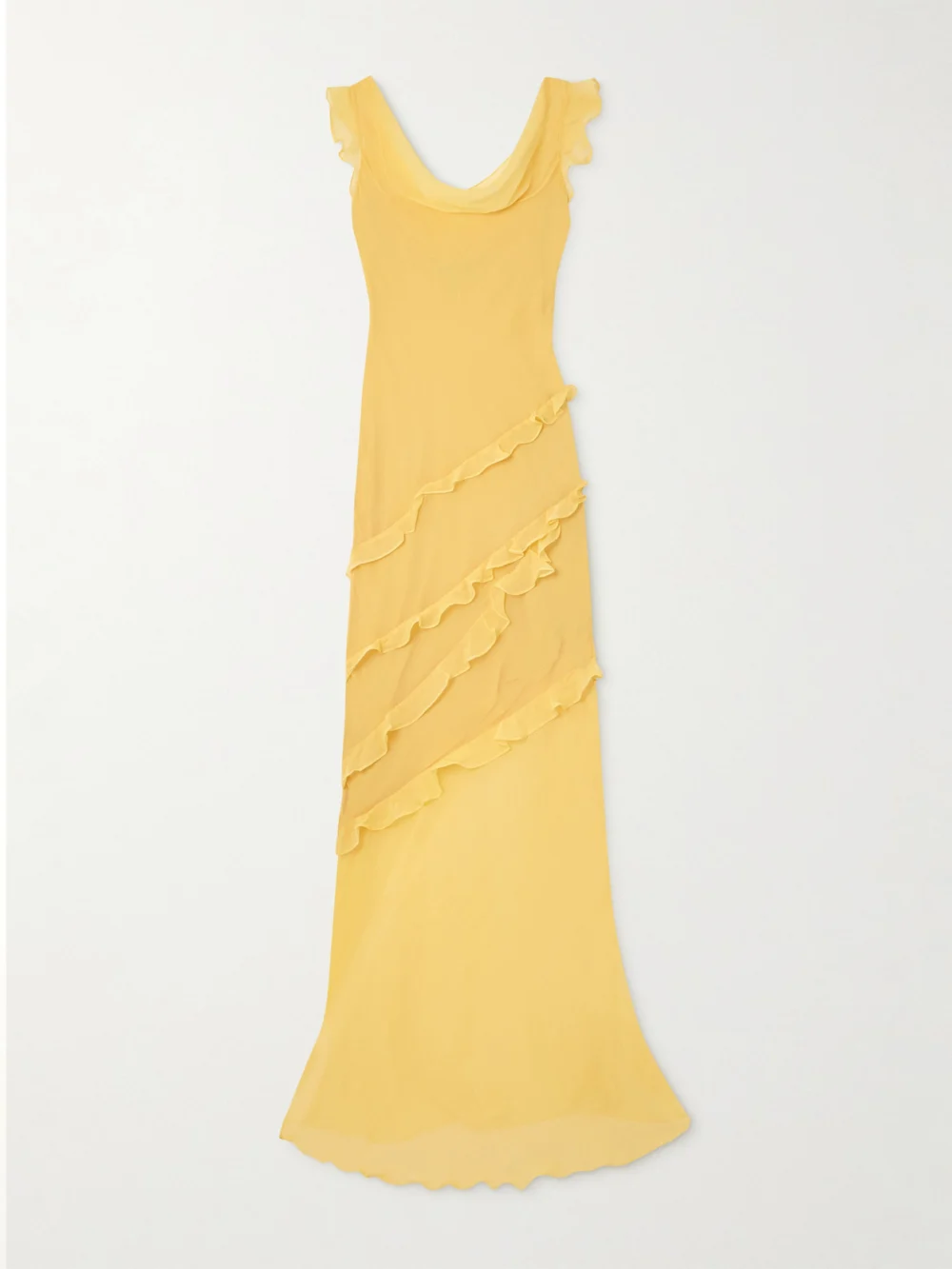 Saloni Renu Draped Ruffled Silk-blend Crepon Gown in yellow