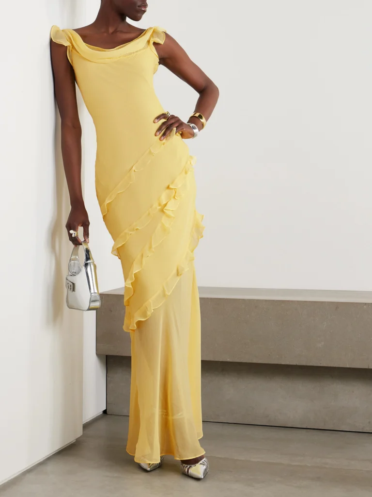 Saloni Renu Draped Ruffled Silk-blend Crepon Gown