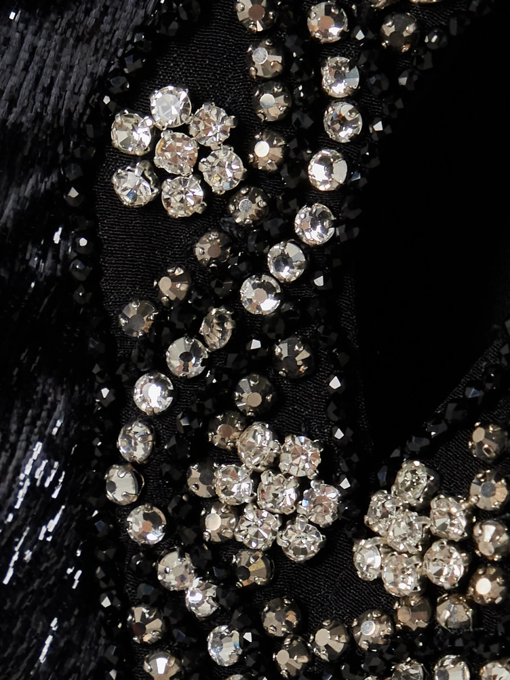 Close-up detail of the Saloni Tabitha Embellished Metallic Velvet Midi Dress