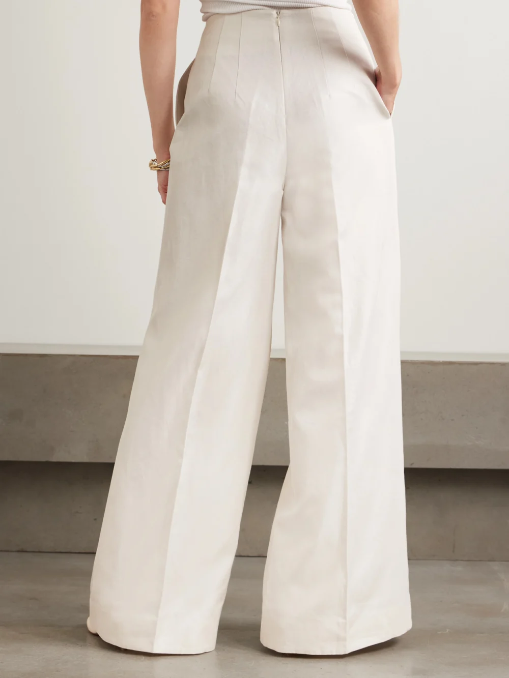 Back view of the Saloni Walli Cotton, Linen and Silk-blend Wide-leg Pants