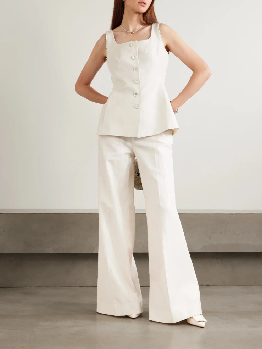 Saloni Walli Cotton, Linen and Silk-blend Wide-leg Pants, worn by a model