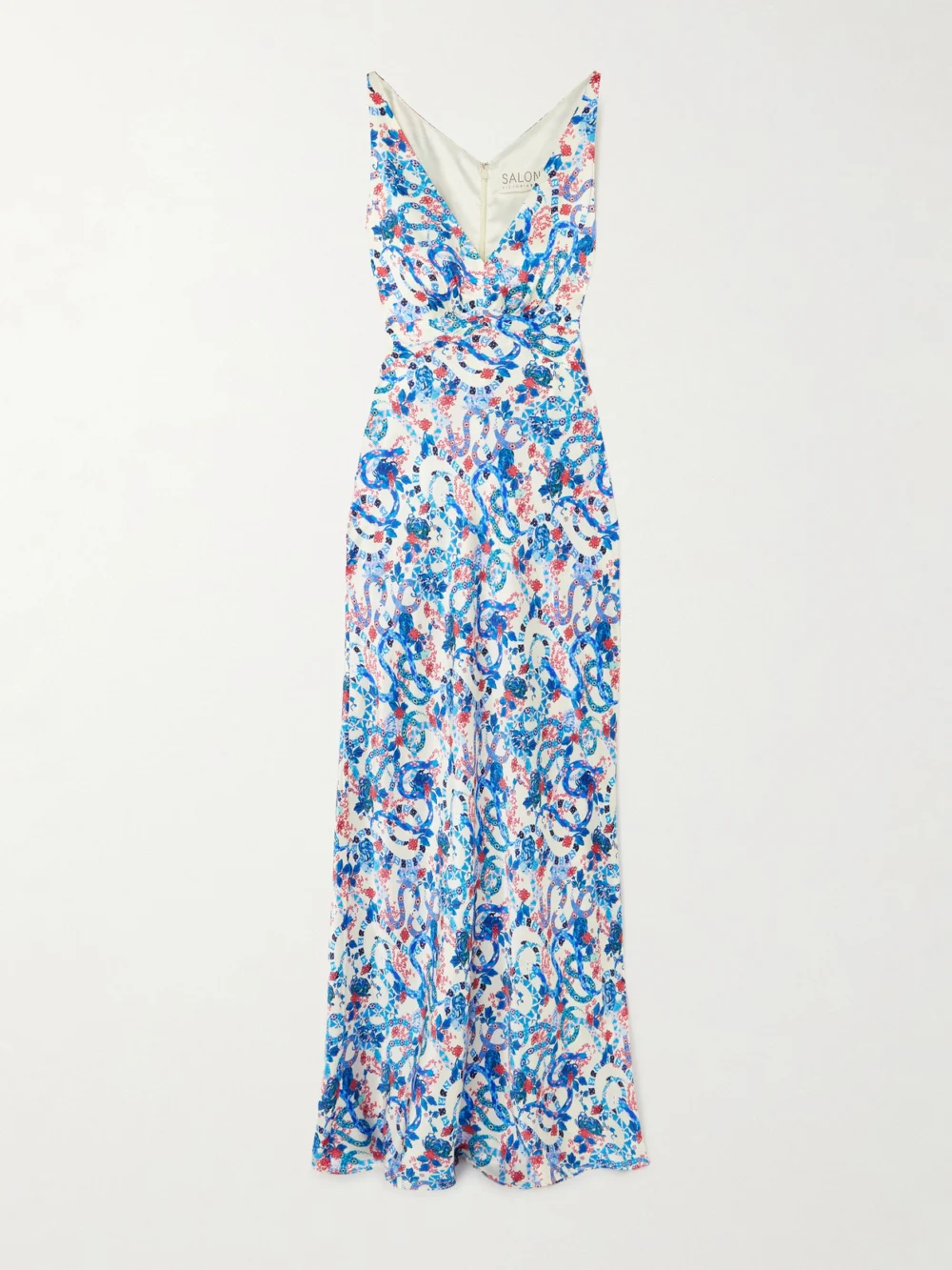 Saloni Wilhelmina Printed Silk-satin Maxi Dress in blue