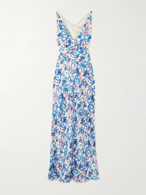 Saloni Wilhelmina Printed Silk-satin Maxi Dress
