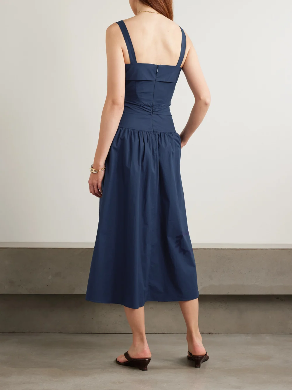 Back view of the Saloni Zinnia Buckled Cotton-blend Poplin Midi Dress