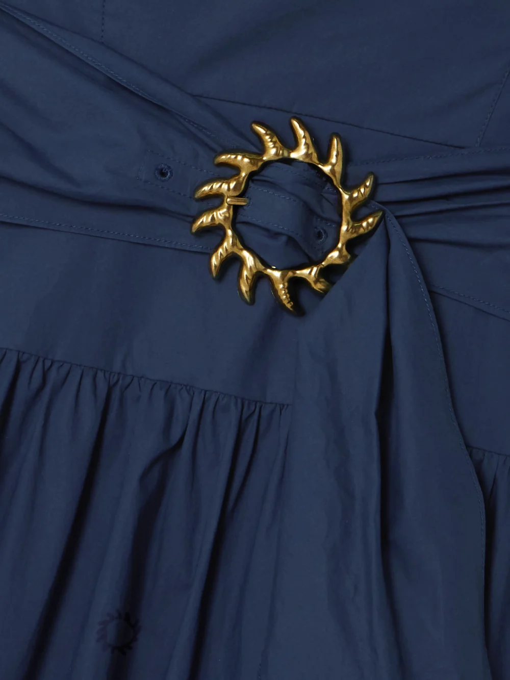 Close-up detail of the Saloni Zinnia Buckled Cotton-blend Poplin Midi Dress