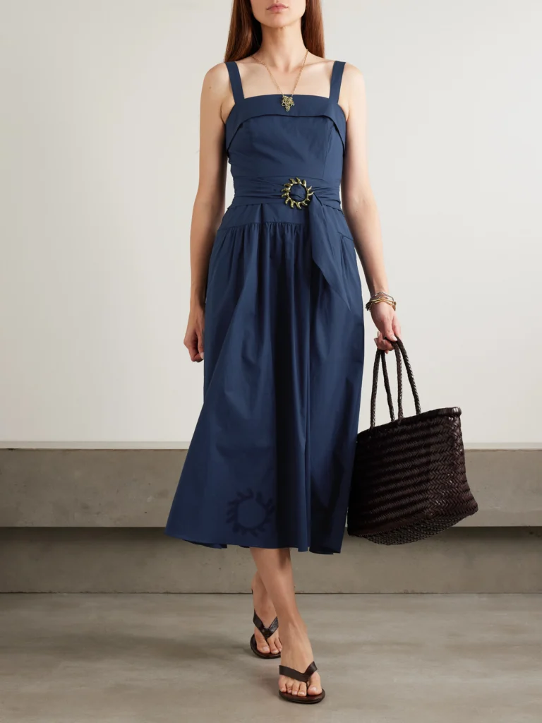 Saloni Zinnia Buckled Cotton-blend Poplin Midi Dress
