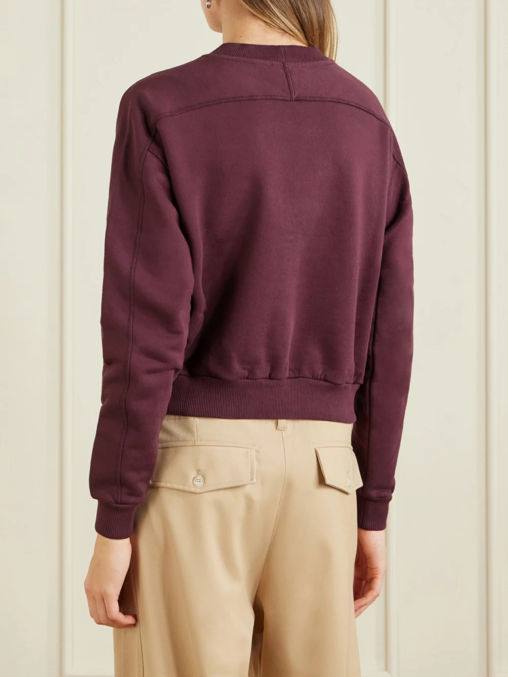 Back view of the Sanderlak Cropped Embroidered Wool-blend Jersey Sweatshirt