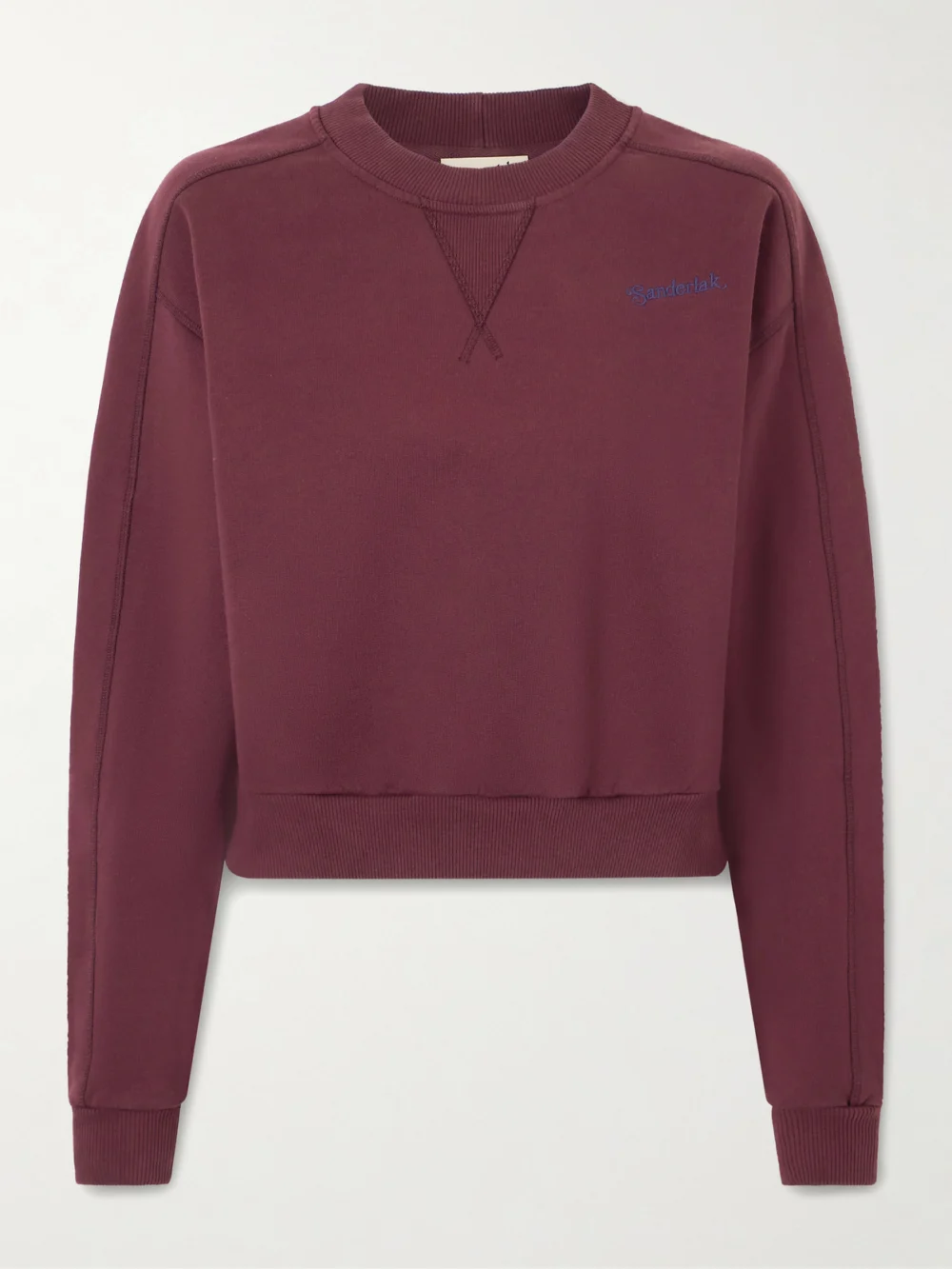 Sanderlak Cropped Embroidered Wool-blend Jersey Sweatshirt in merlot