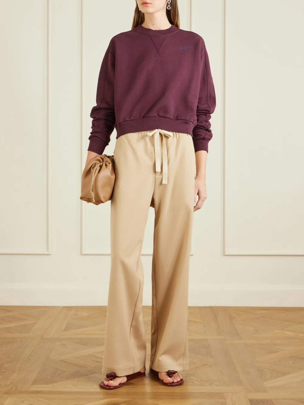 Sanderlak Cropped Embroidered Wool-blend Jersey Sweatshirt, worn by a model