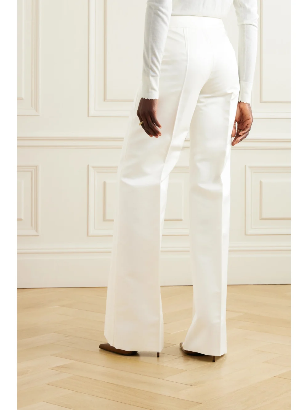 Back view of the Sasuphi Andrea Wool and Silk-blend Wide-leg Pants