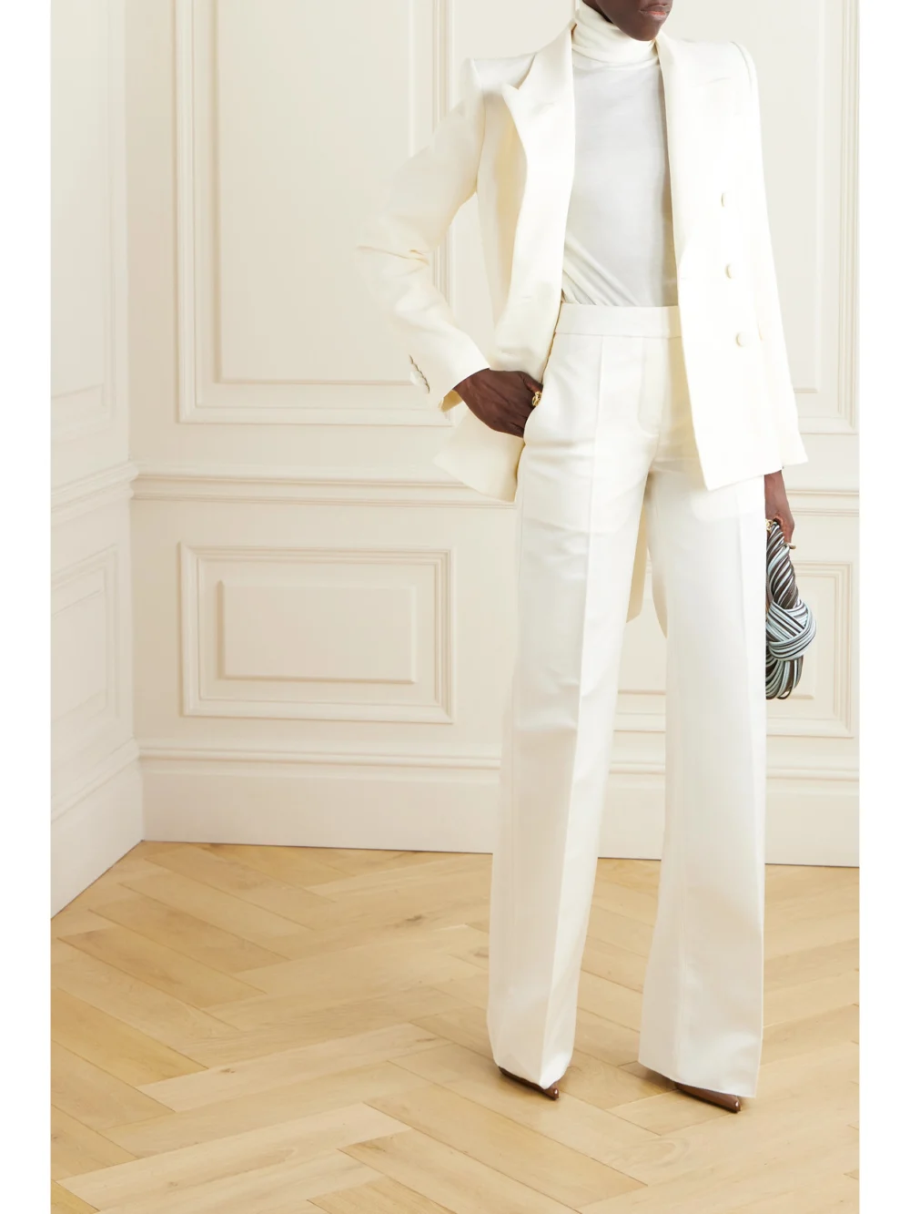 Sasuphi Andrea Wool and Silk-blend Wide-leg Pants, worn by a model