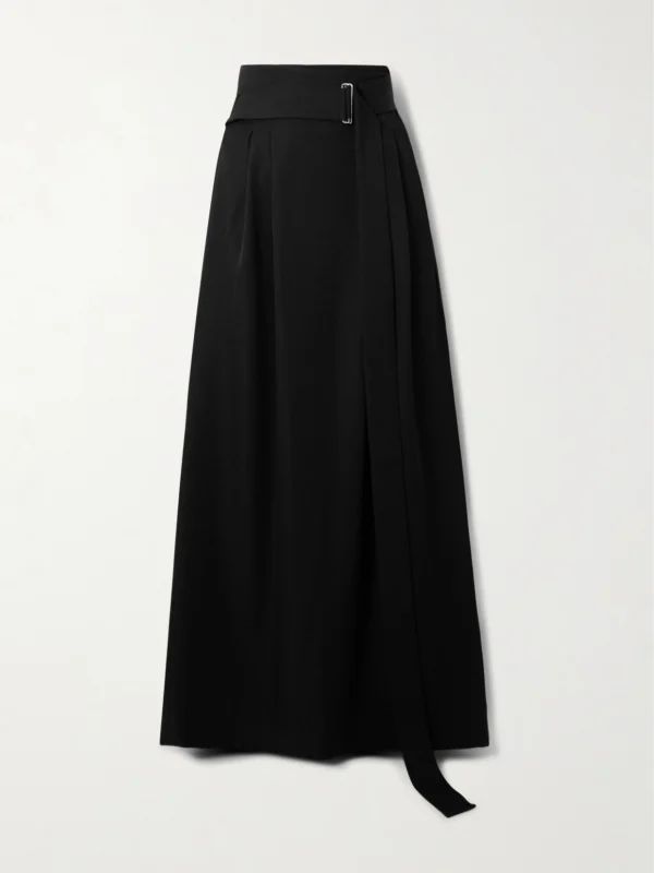Sasuphi Angela Belted Pleated Grain De Poudre Wool Maxi Skirt