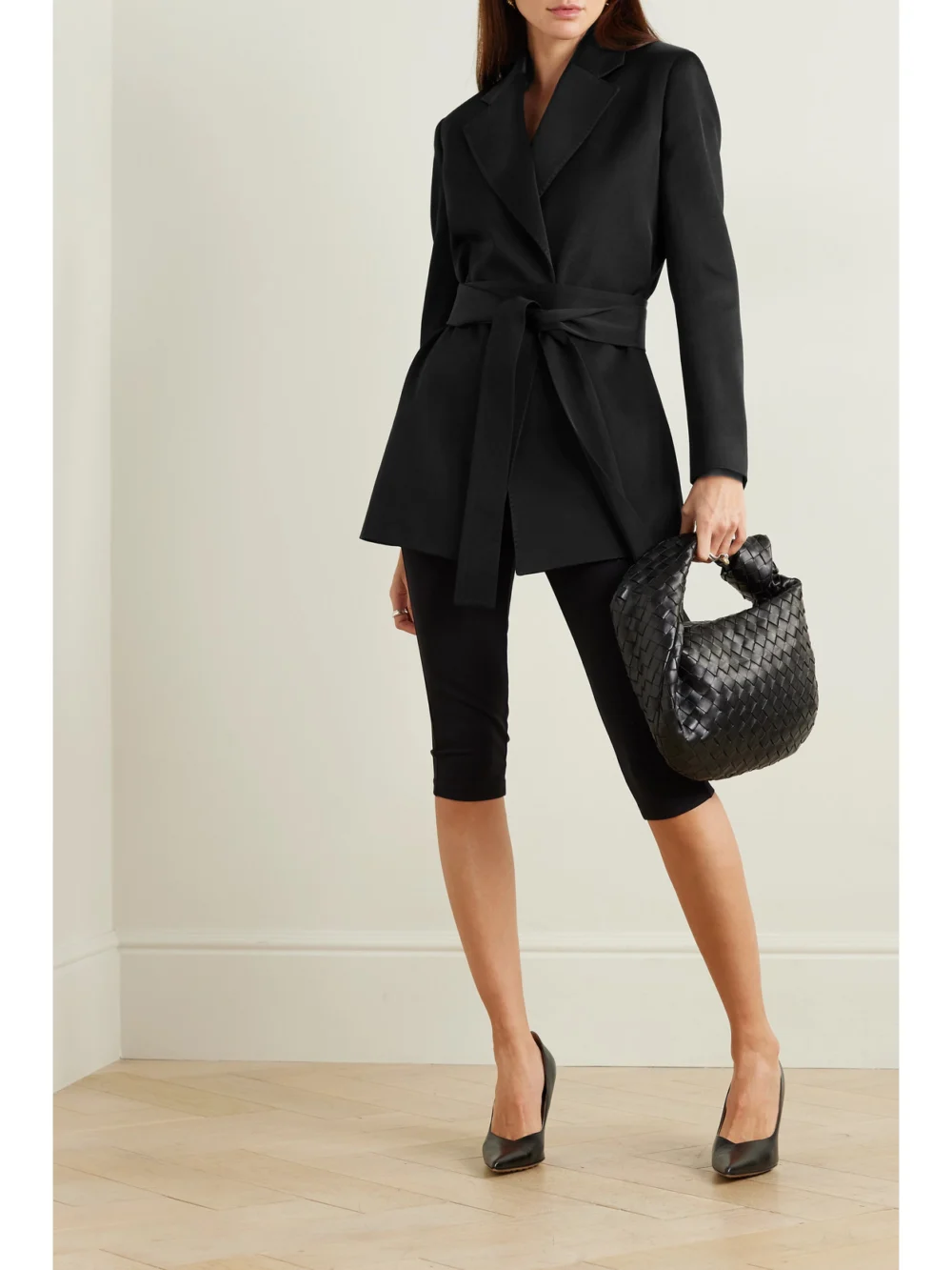 Sasuphi Benni Belted Silk and Wool-blend Blazer, worn by a model