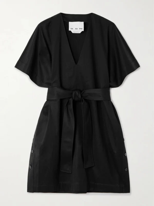 Sasuphi Elettra Belted Cotton-twill Mini Dress
