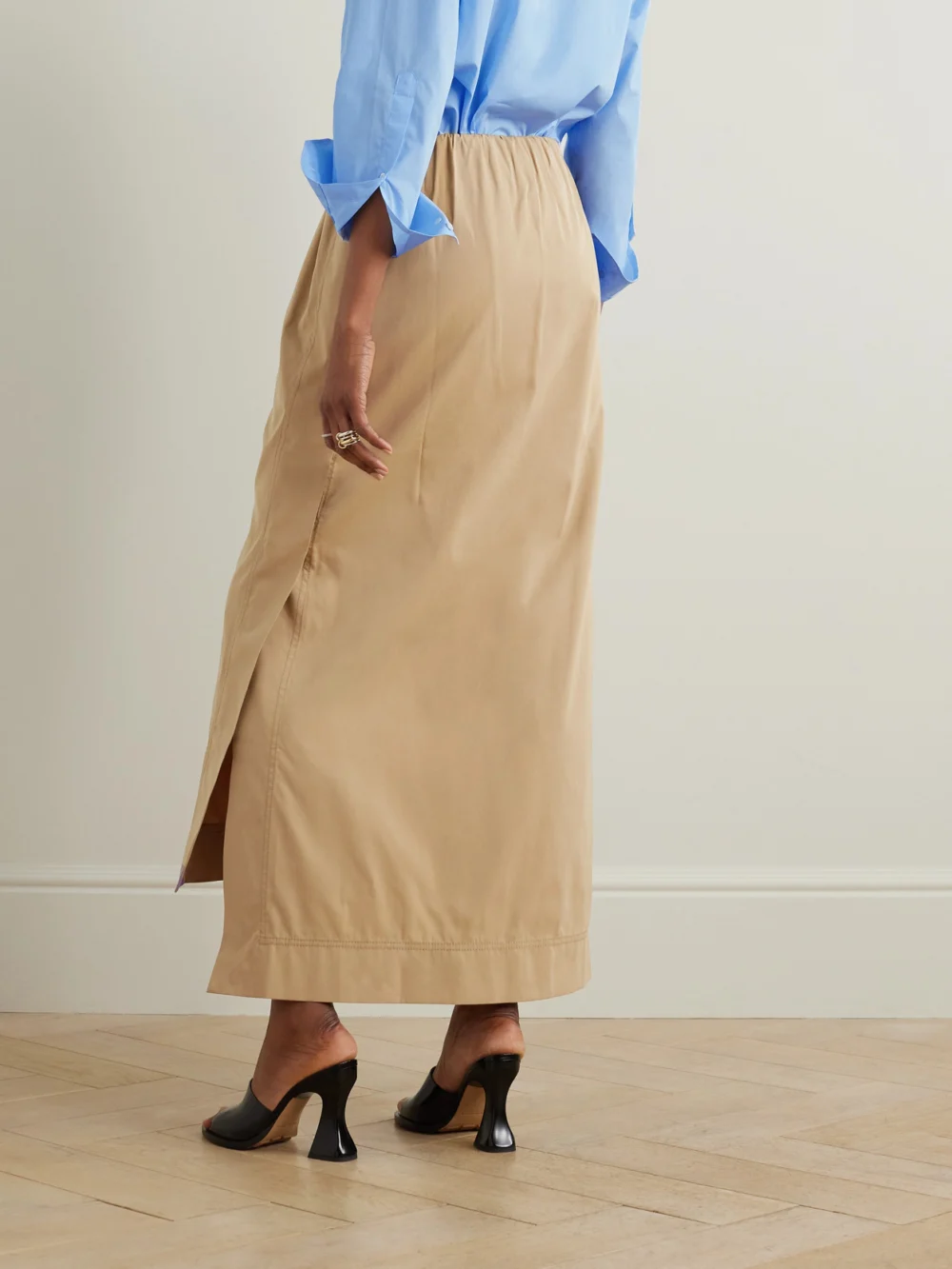 Back view of the Sasuphi Gilda Gathered Cotton and Silk-blend Maxi Skirt