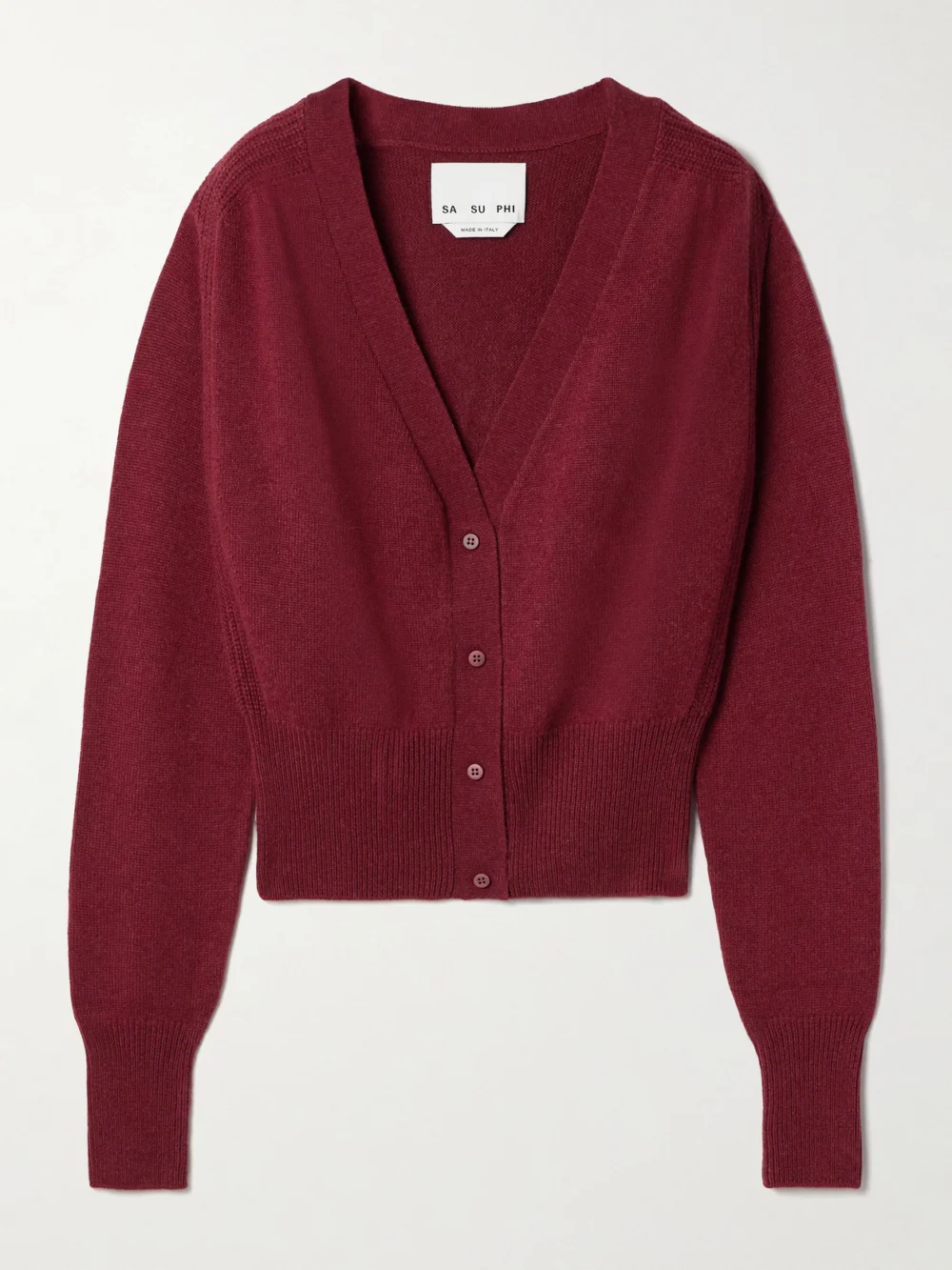 Sasuphi Ribbed Cashmere Cardigan in burgundy
