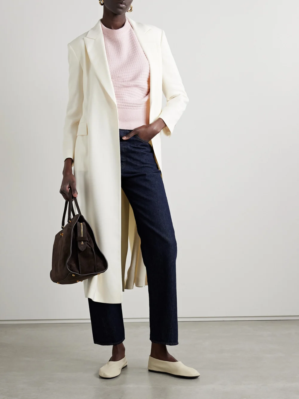 Sasuphi Waffle-knit Merino Wool and Cashmere-blend Sweater, worn by a model