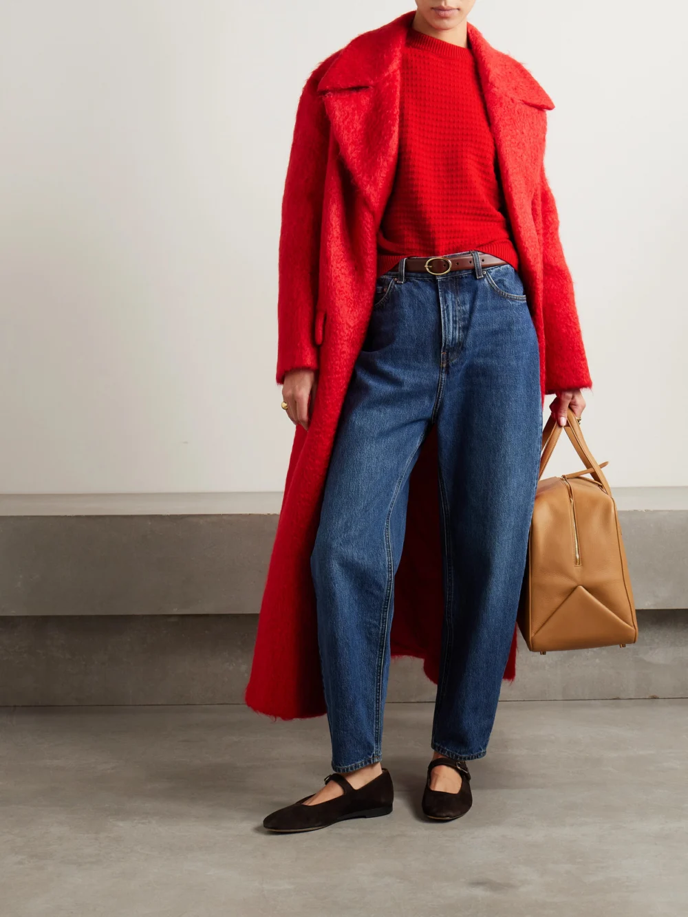 Sasuphi Waffle-knit Merino Wool and Cashmere-blend Sweater, worn by a model