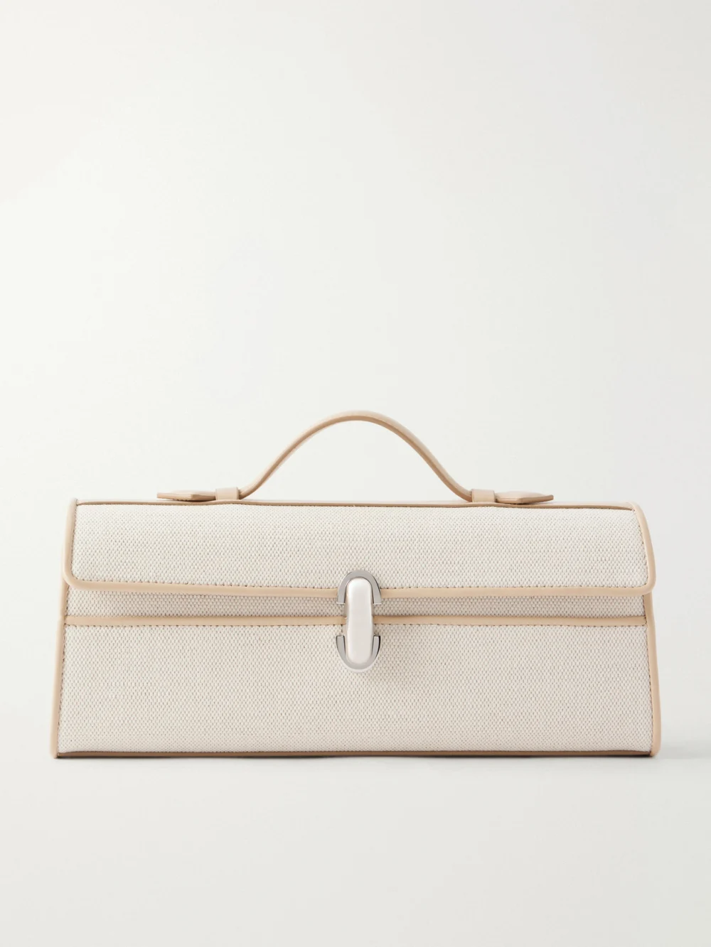 Savette Slim Symmetry Leather-trimmed Canvas Top-handle Bag in ecru