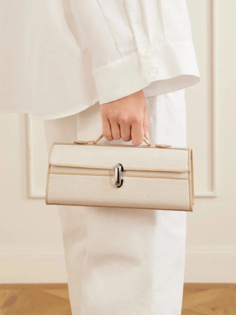 Savette Slim Symmetry Leather-trimmed Canvas Top-handle Bag