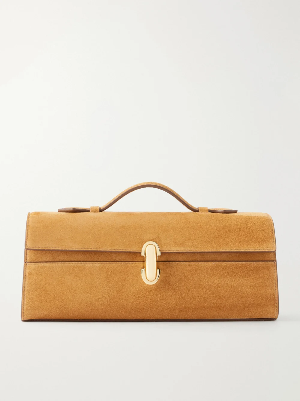 Savette Slim Symmetry Pochette Suede Top-handle Bag in tan